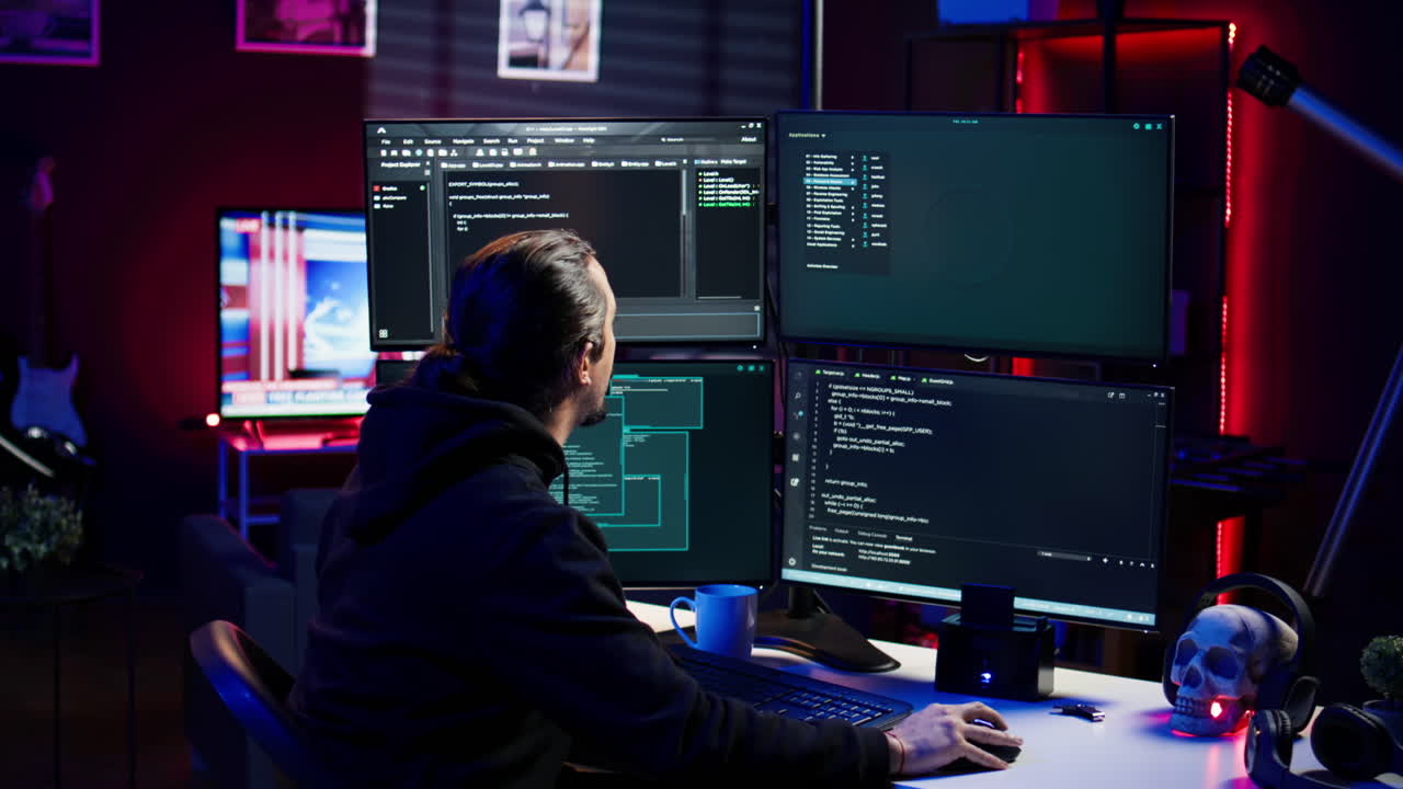 estafador atacando las computadoras de las víctimas usando malware