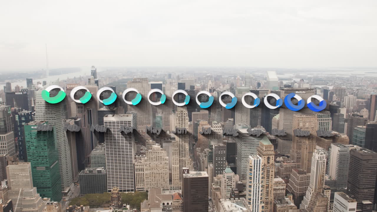 도시 풍경 위의 데이터 처리 애니메이션