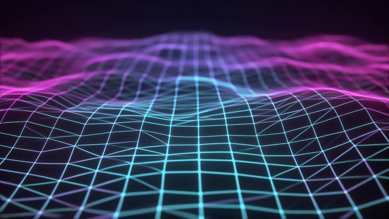 Abstract Digital Grid Wave with Neon Blue and Pink Glow