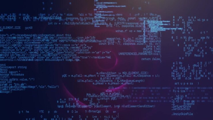 Animation of data processing over black background