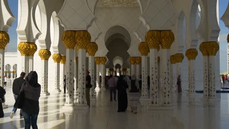 sunny day abu dhabi famous mosque crowded hall panorama 4k united arab emirates