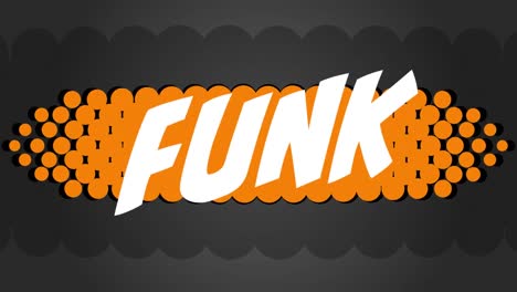 animación de funk en texto blanco sobre una bandera de puntos naranjas sobre fondo negro