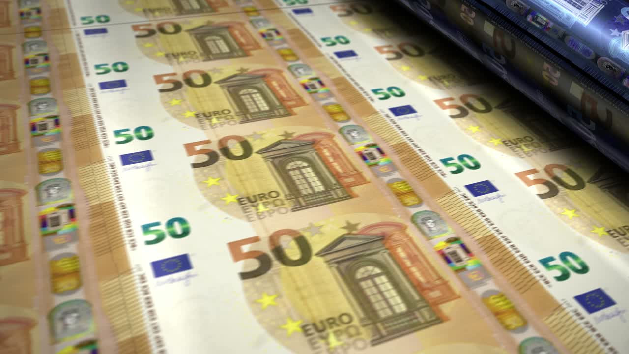 impresión de billetes de 50 euros en bucle sin costuras