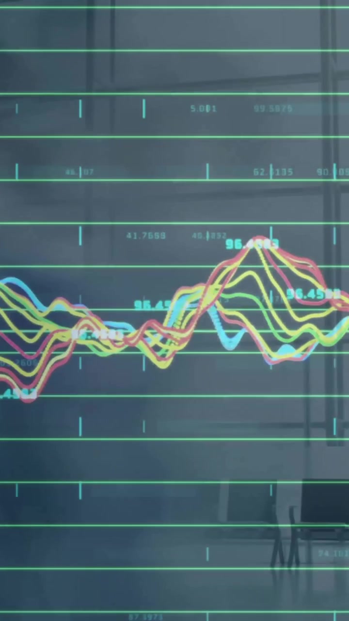 Animation of financial data processing over people in office