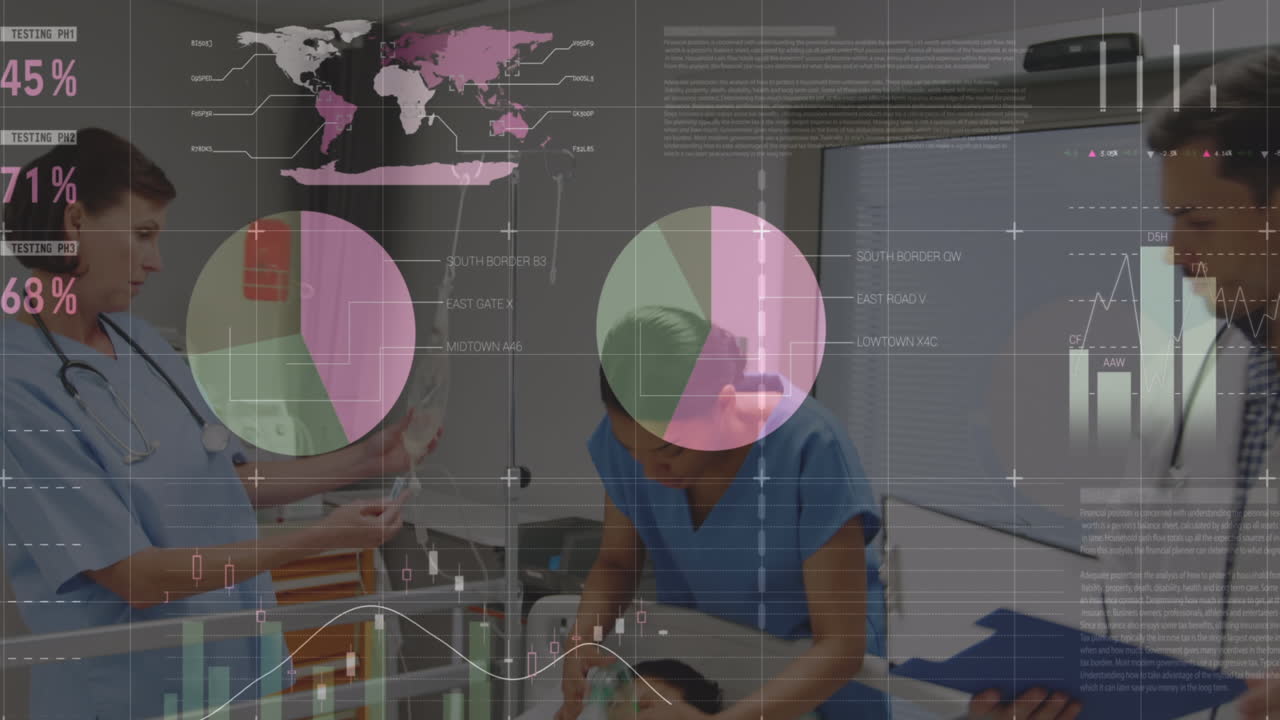 animación del procesamiento de datos sobre diversos médicos