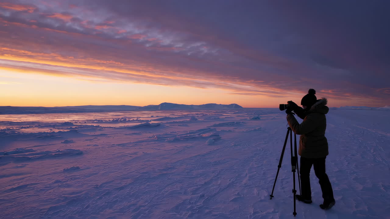 Fotograf som fanger den arktiske solnedgangen