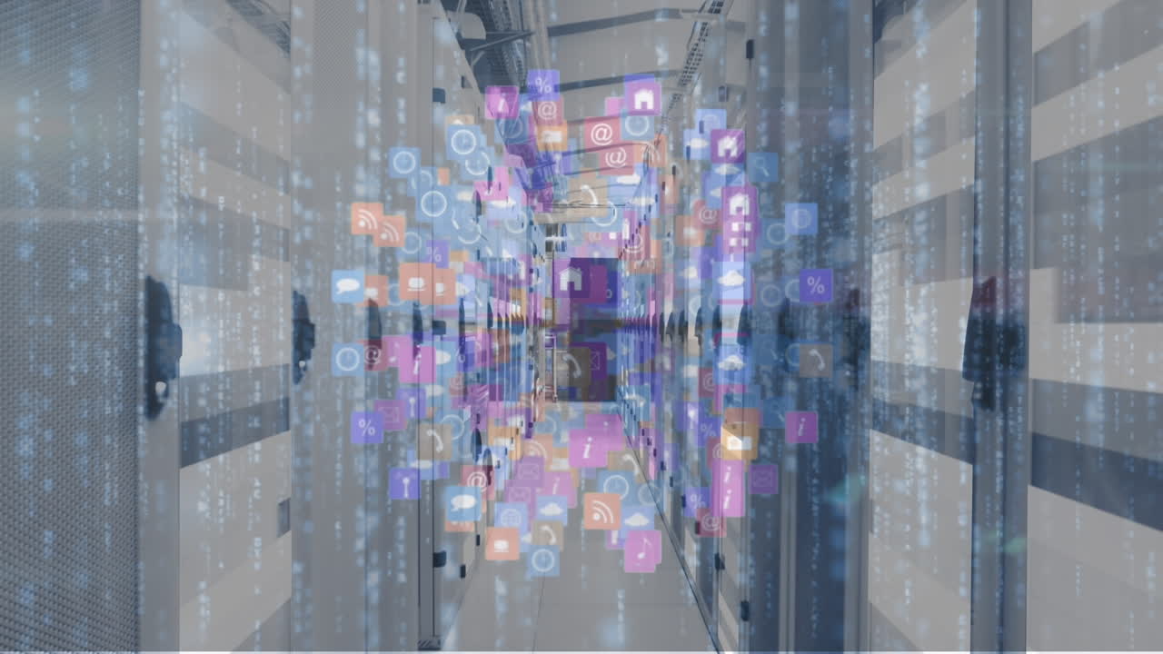 서버 위의 아이콘으로 만들어진 지구의 애니메이션