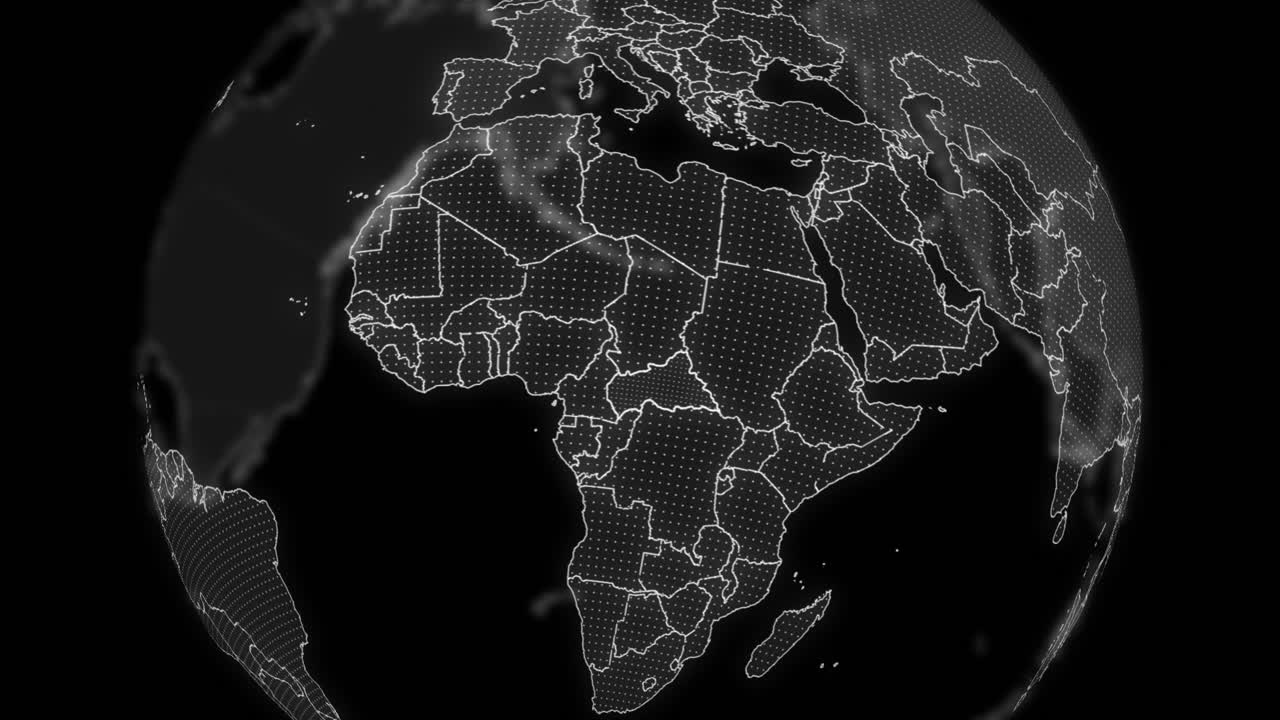 Central African Republic Country alpha for editing Technology Globe rotating, Cinematic video showcases a digital globe rotating, zooming in on Central African Republic alpha for editing template