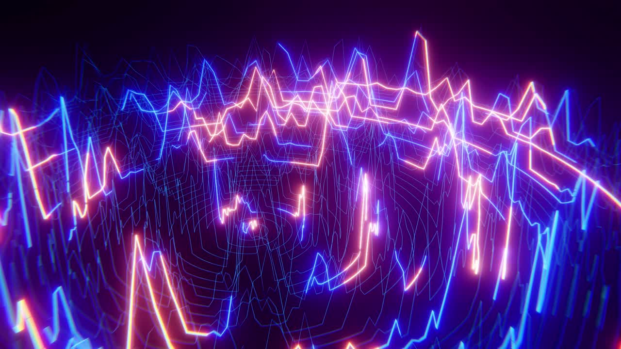 Dynamic Digital Waveform with Blue and Pink Neon Lights