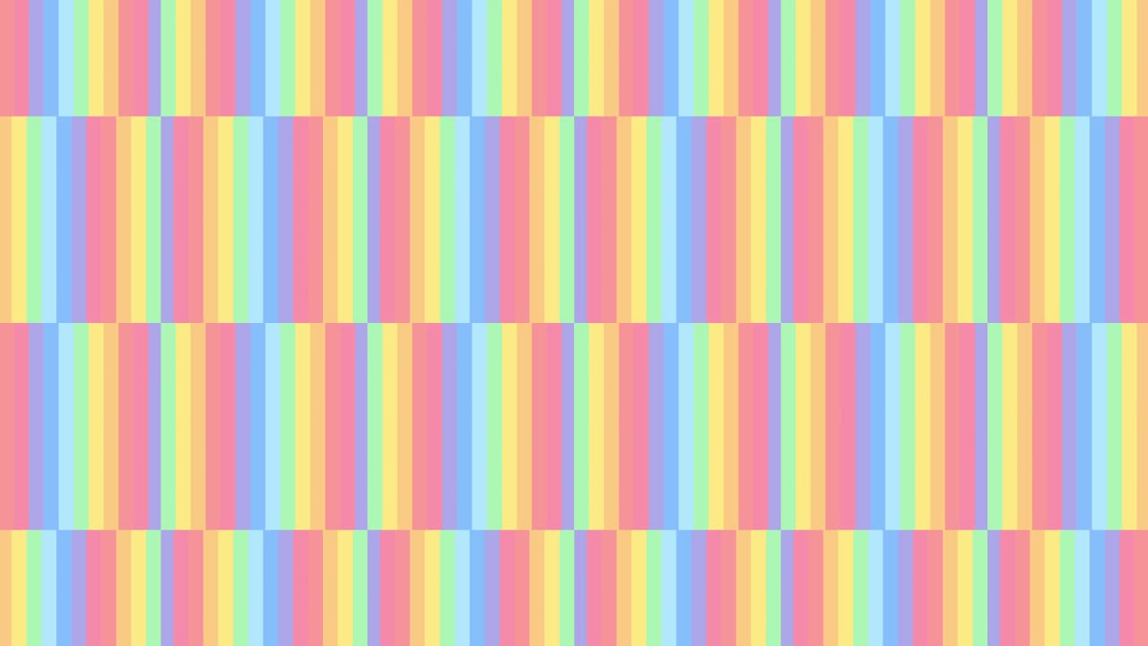Mosaico geométrico simples com peças de arco-íris em animação em loop contínuo. Padrão abstrato de animação gráfica.