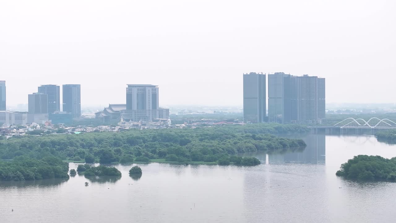 Muara Hotel And Mall Ternate Complex In North Jakarta, Indonesia. Aerial Wide Shot