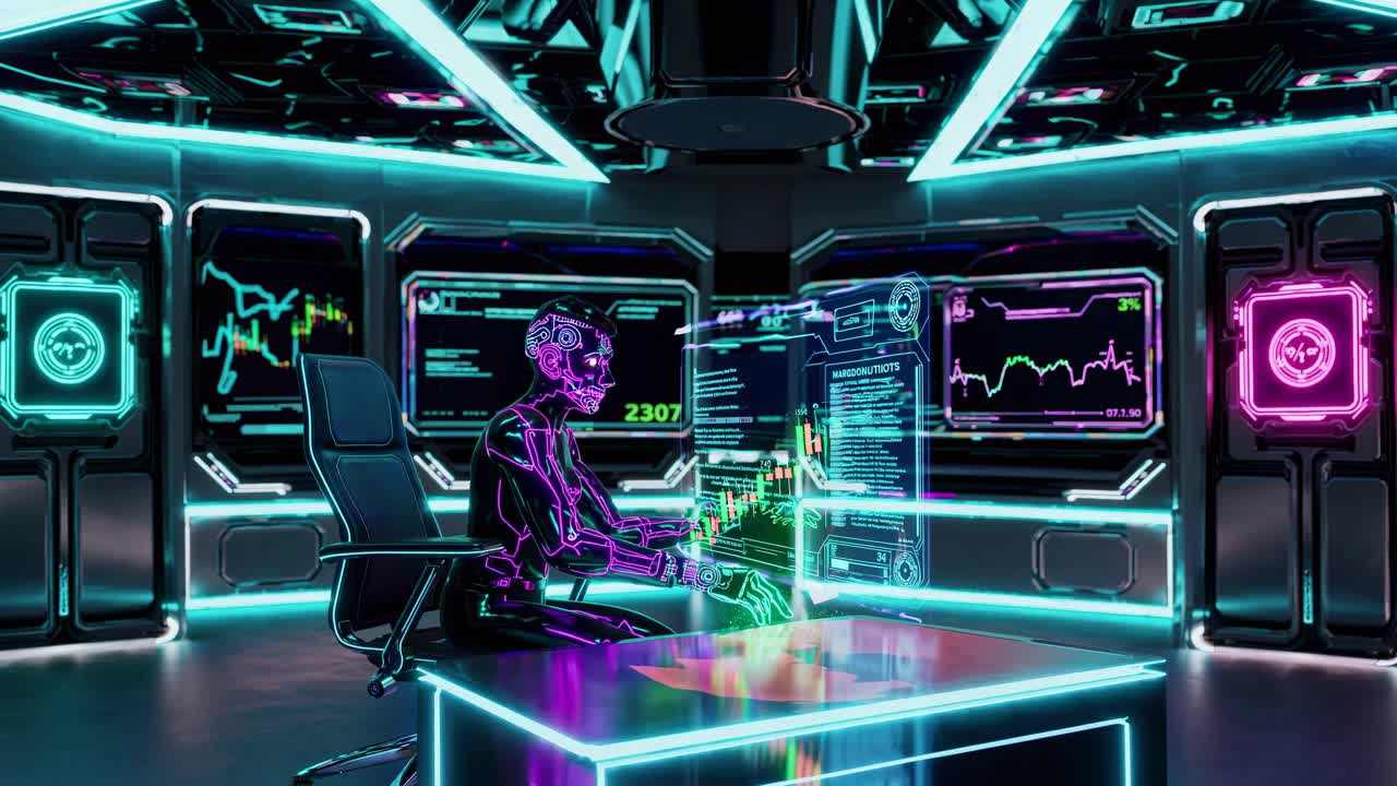 AI Trading in a Futuristic Control Room