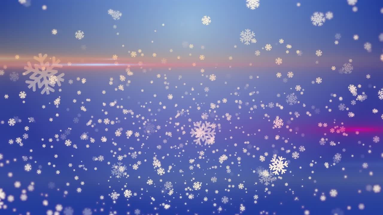Handful of snowflakes drifting starts flakes swirling and visualizing snowfall over horizon band