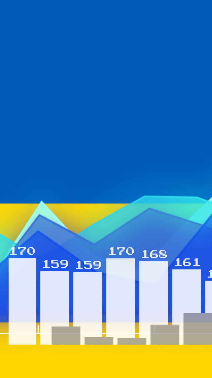 animación de gráficos y datos financieros sobre la bandera de ucrania