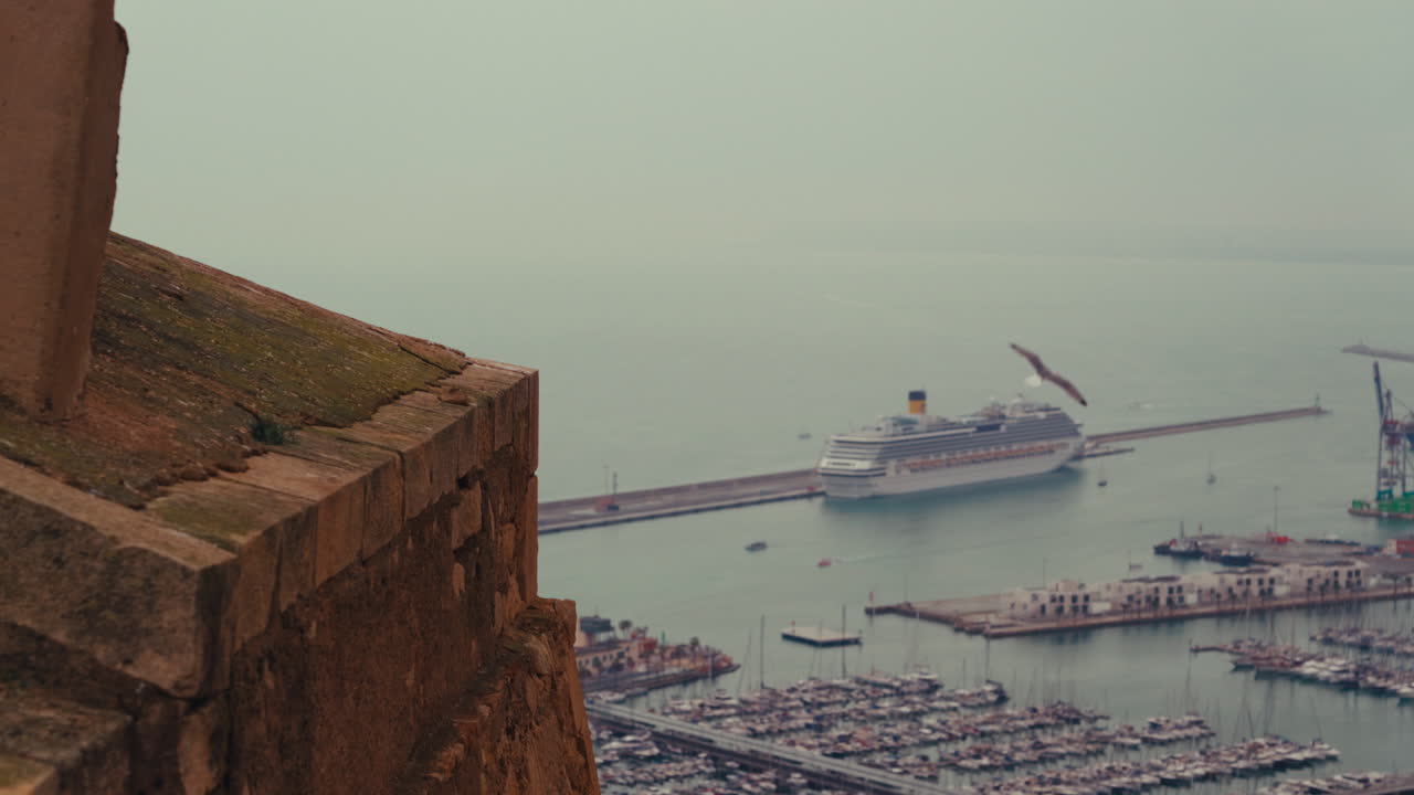 Barcelona harbor view from a castle