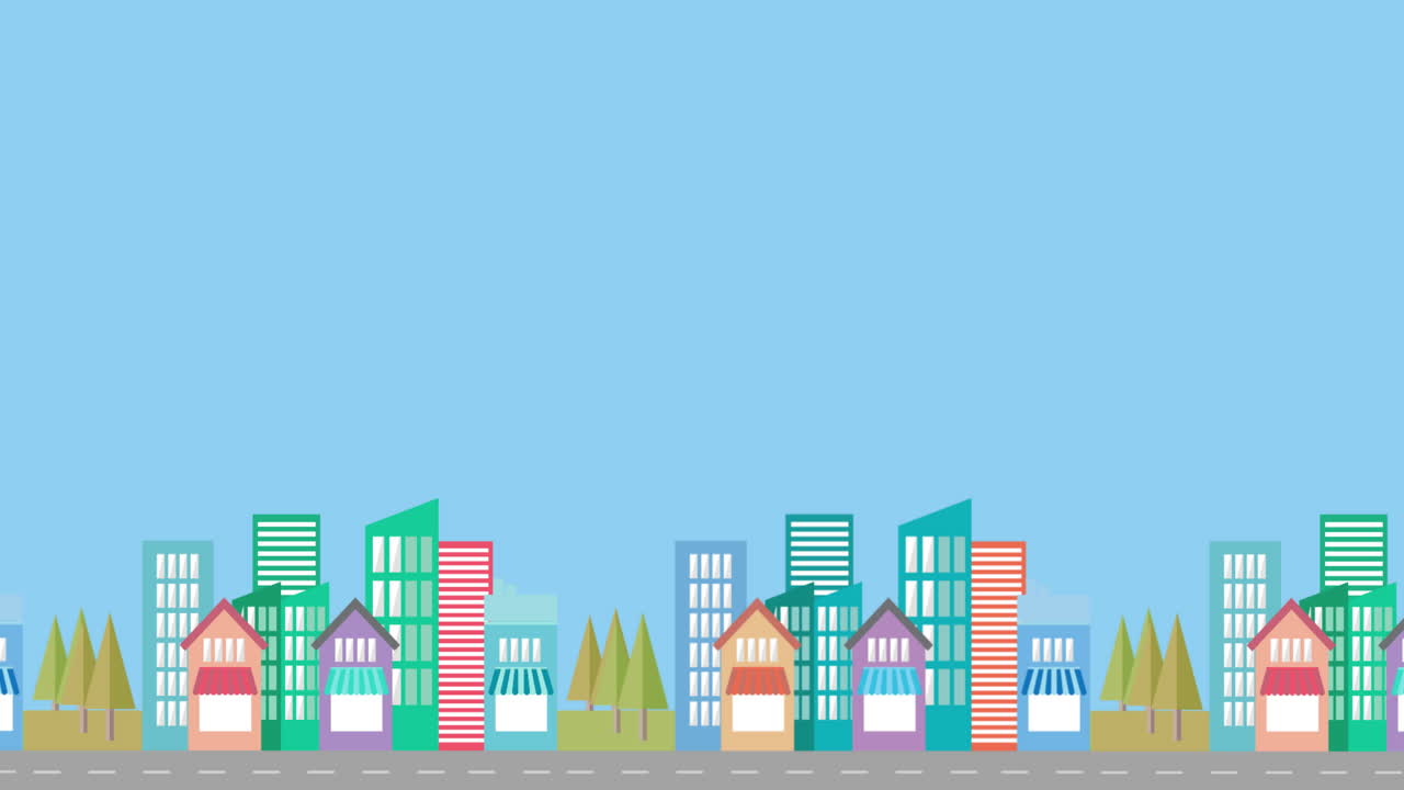 animación del paisaje urbano contra un fondo azul