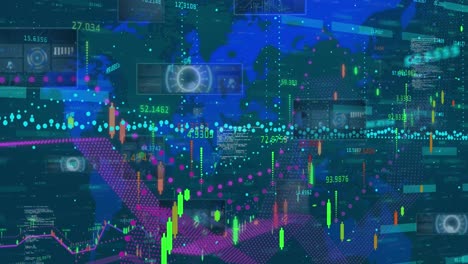 Animación-Del-Procesamiento-De-Datos-Financieros-Sobre-El-Mapa-Mundial