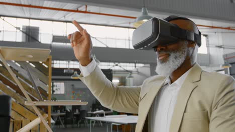 businessman using virtual reality headset in the office 4k