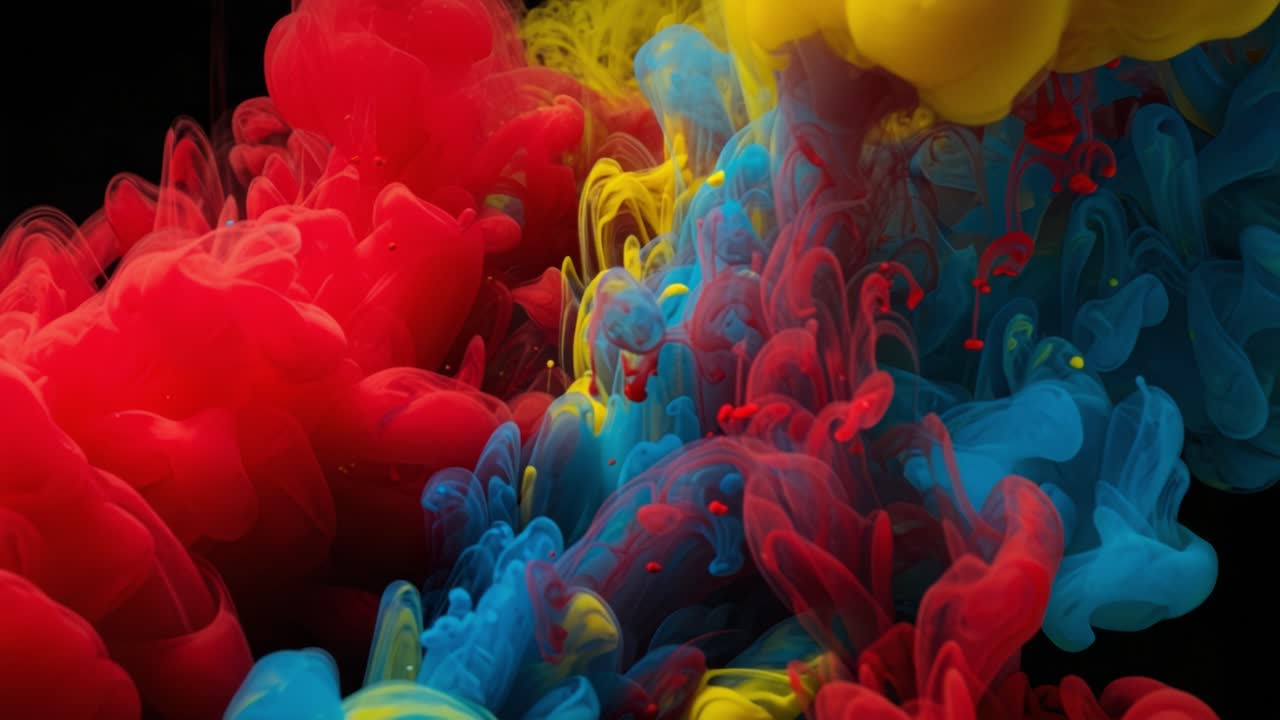 This captivating display features a swirl of vibrant colors blending seamlessly into one another. The deep hues of red, blue, and yellow intertwine, creating fluid shapes that move gracefully. Viewers will be entranced by the organic flow and dynamic energy as the colors shift and morph, showcasing 