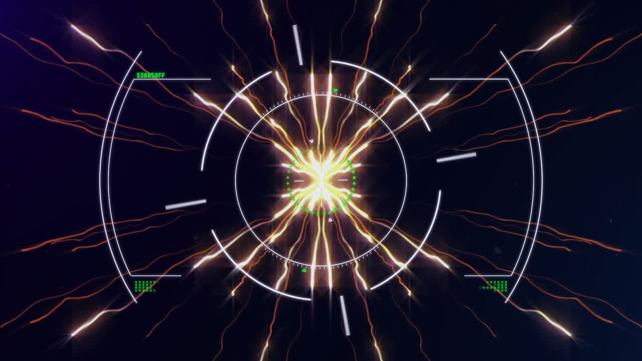 Green core glowing starting tendrils radiating, rings forming, glitches sliding, creating reticle