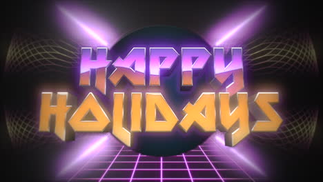 Happy-Holidays-with-neon-disco-ball-and-on-stage-in-80s-style