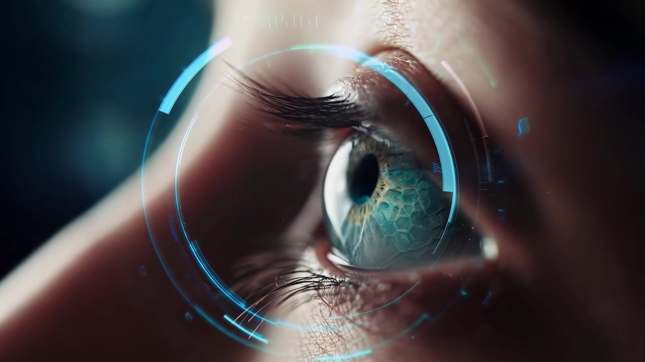 Occhio umano futuristico con interfaccia di scansione dati digitale