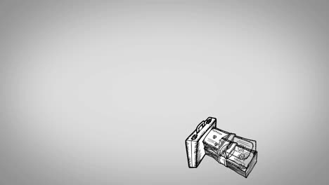 relámpago dibujado a mano y pila de animación de dinero en fondo gris