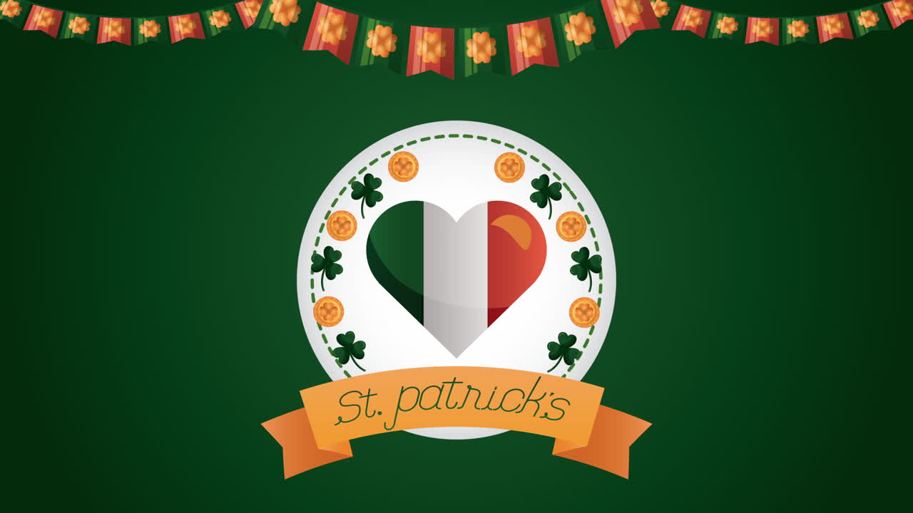 세인트 패트릭스 데이 애니메이션 카드와 심장 아일랜드 발