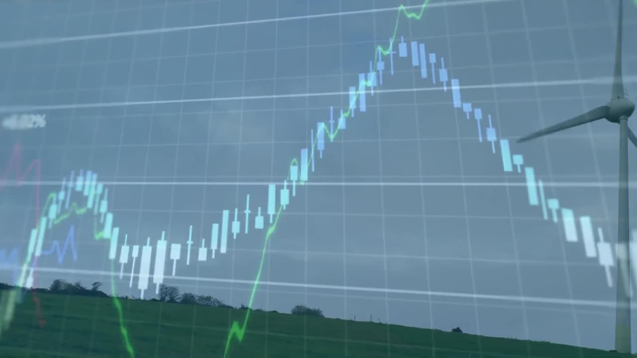 풍력 터빈을 통해 금융 데이터 처리의 애니메이션