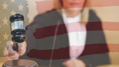 animation of female judge during trial over american flag