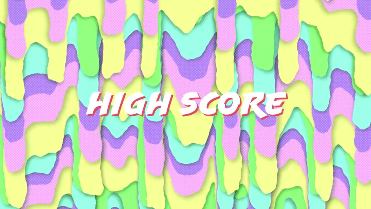 Animation of thank you text over colorful graphics and shapes