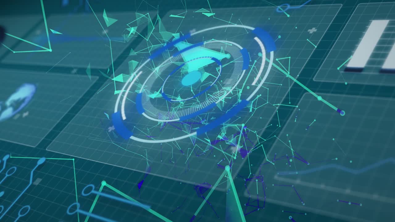 스캔 범위의 애니메이션과 그리드 상의 연결 네트워크