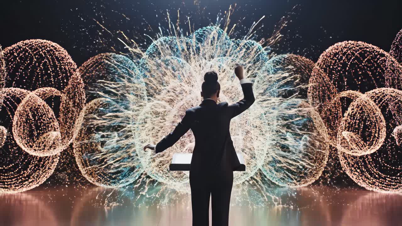 Conductor performing with colorful lights