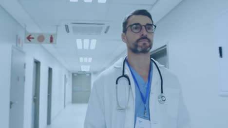 animación de moléculas sobre un médico caucásico en el hospital