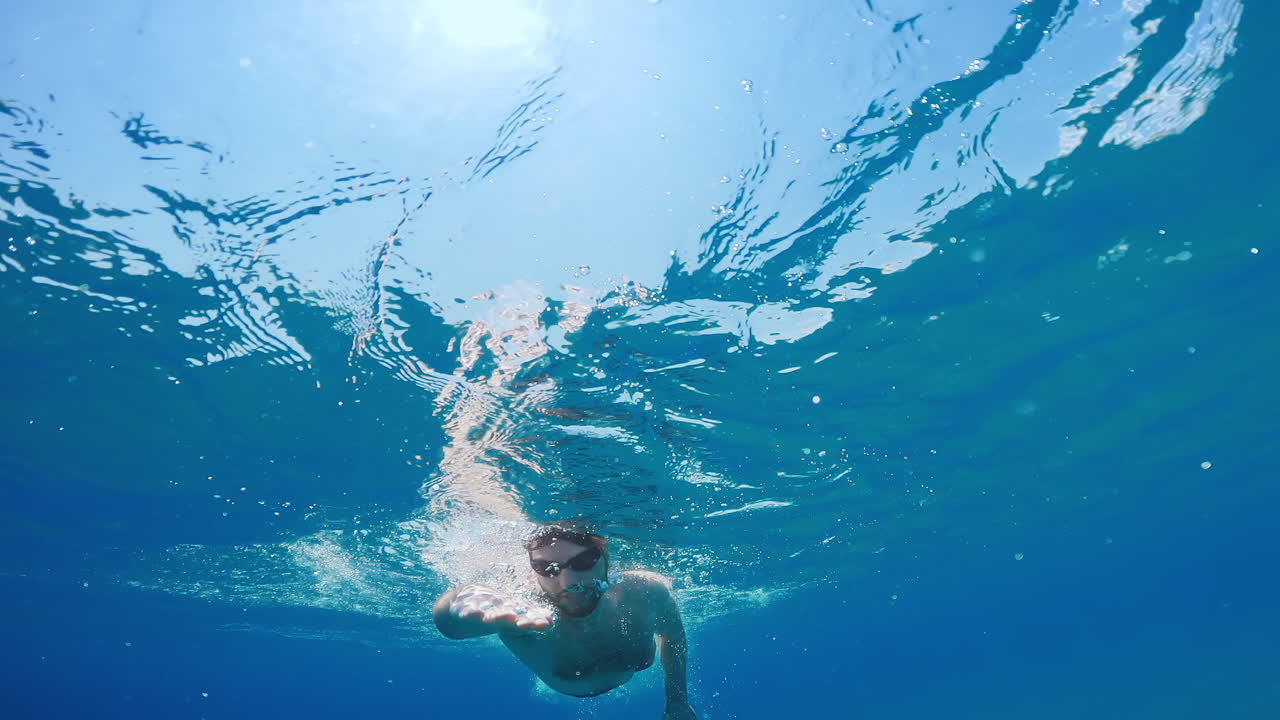 파란 바다에서 빠르게 헤엄치고
