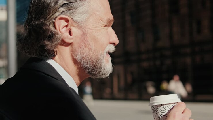 Businessman Takes a Coffee Break in the City