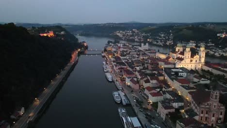 passau germany aerial over danube oldtown and cathedral st stephan