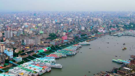 sadarghat launch terminal on buriganga river in dhaka, bangladesh