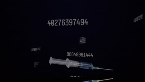 los números digitales sobre la jeringa representan el concepto de tecnología de investigación médica.