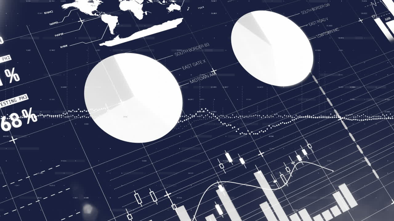 파란색 배경에 대한 그리드 네트워크를 통해 통계 데이터 처리의 애니메이션