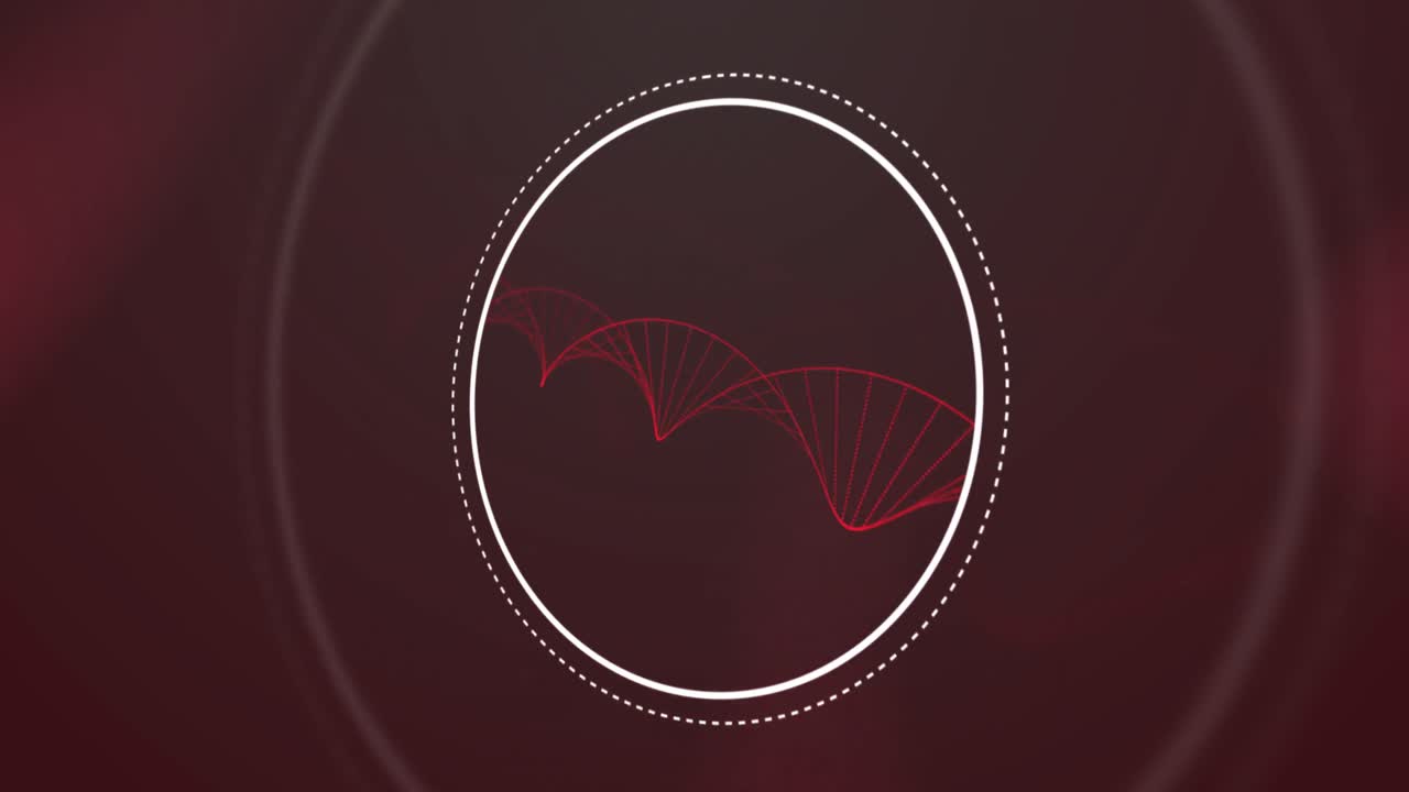 estructura de adn 3d que se forma sobre círculos contra un fondo rojo