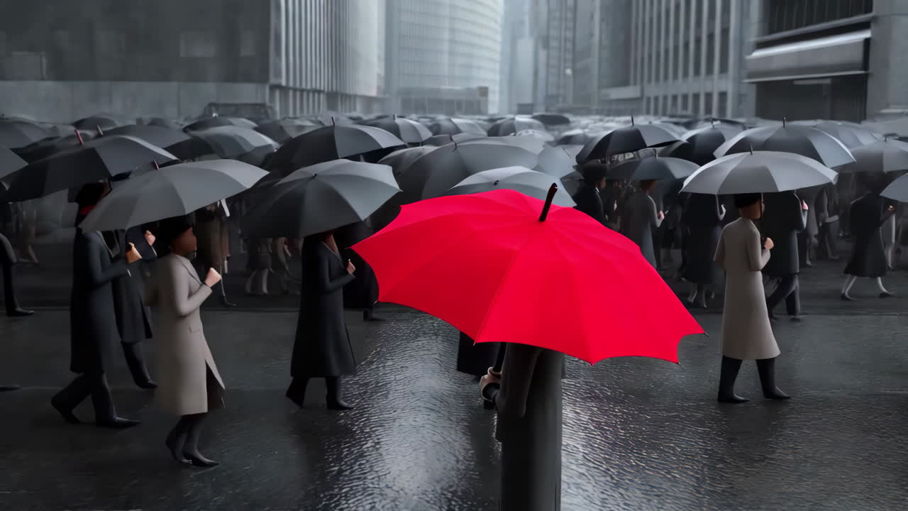 Red Umbrella in a Crowd