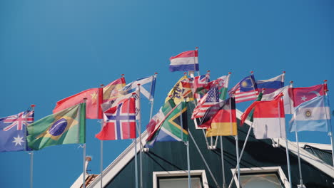 national flags against the blue sky