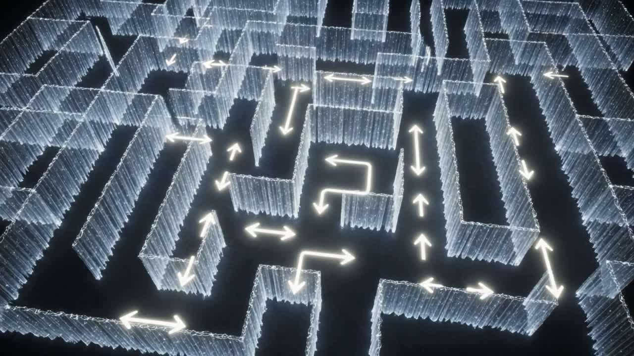 Exploring a Complex Maze: Lighted Pathways and Intricate Turns in an Intriguing Three-Dimensional Structure
