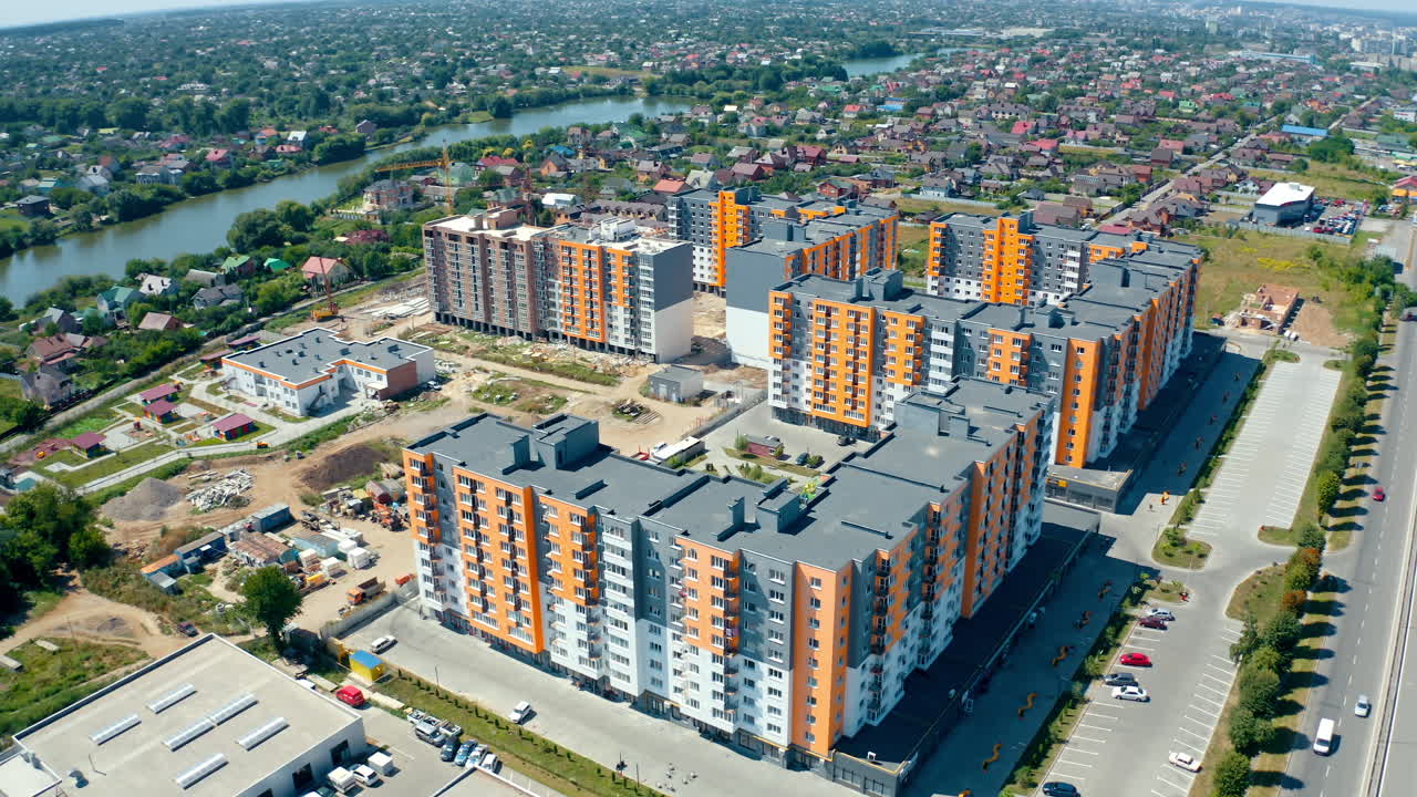 Aerial view of residantial modern exterior. High cityscapes architecture buildings.