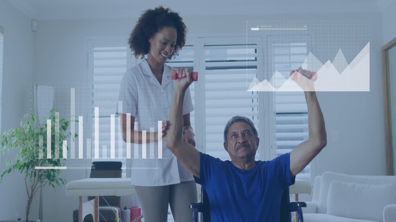 animación del procesamiento de datos en diversos ejercicios de médicos y pacientes