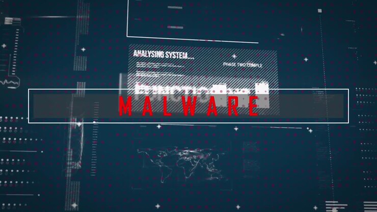 Digital video of malware text with computer interface and analysis in background