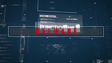 Digital video of malware text with computer interface and analysis in background