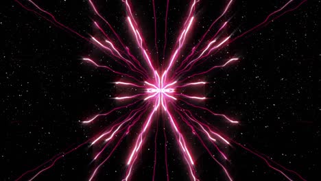 animación digital de la nieve cayendo sobre los rastros de luz que cambian de color contra un fondo negro