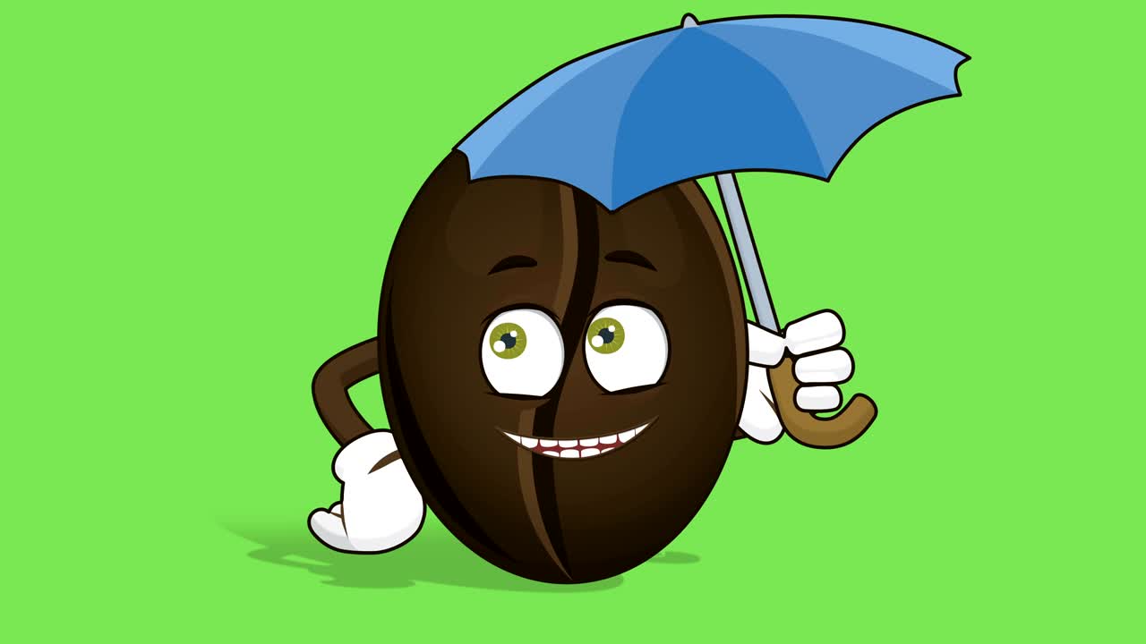 얼굴 애니메이션 알파 매트와 함께 만화 커피 콩 우산